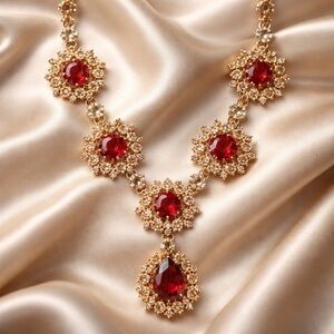 Radiant Gold Necklace with Red Gemstones